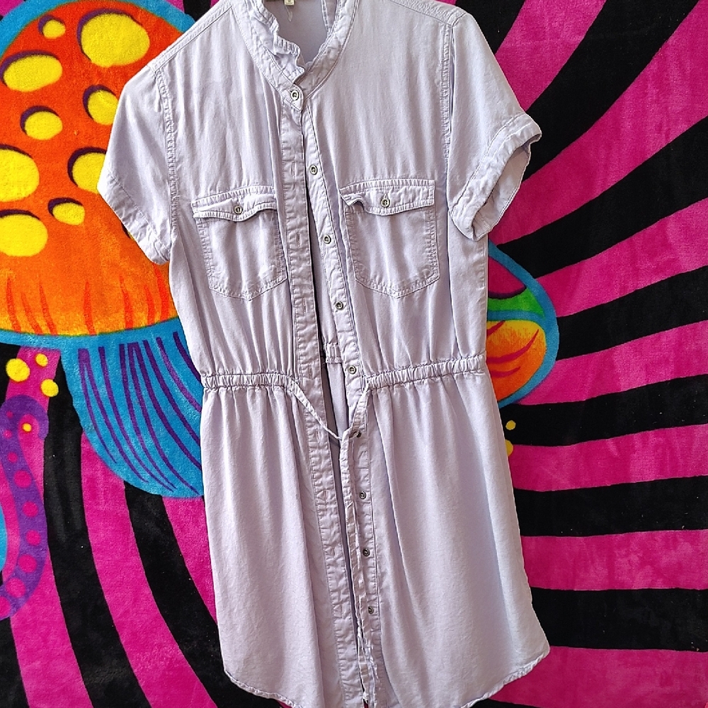 Love Tree Purple Mini Dress with Cuffed Sleeves and Mandarin Collar